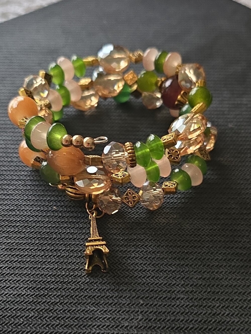 Memory Wire Bracelet With Eiffel Tower Charm.